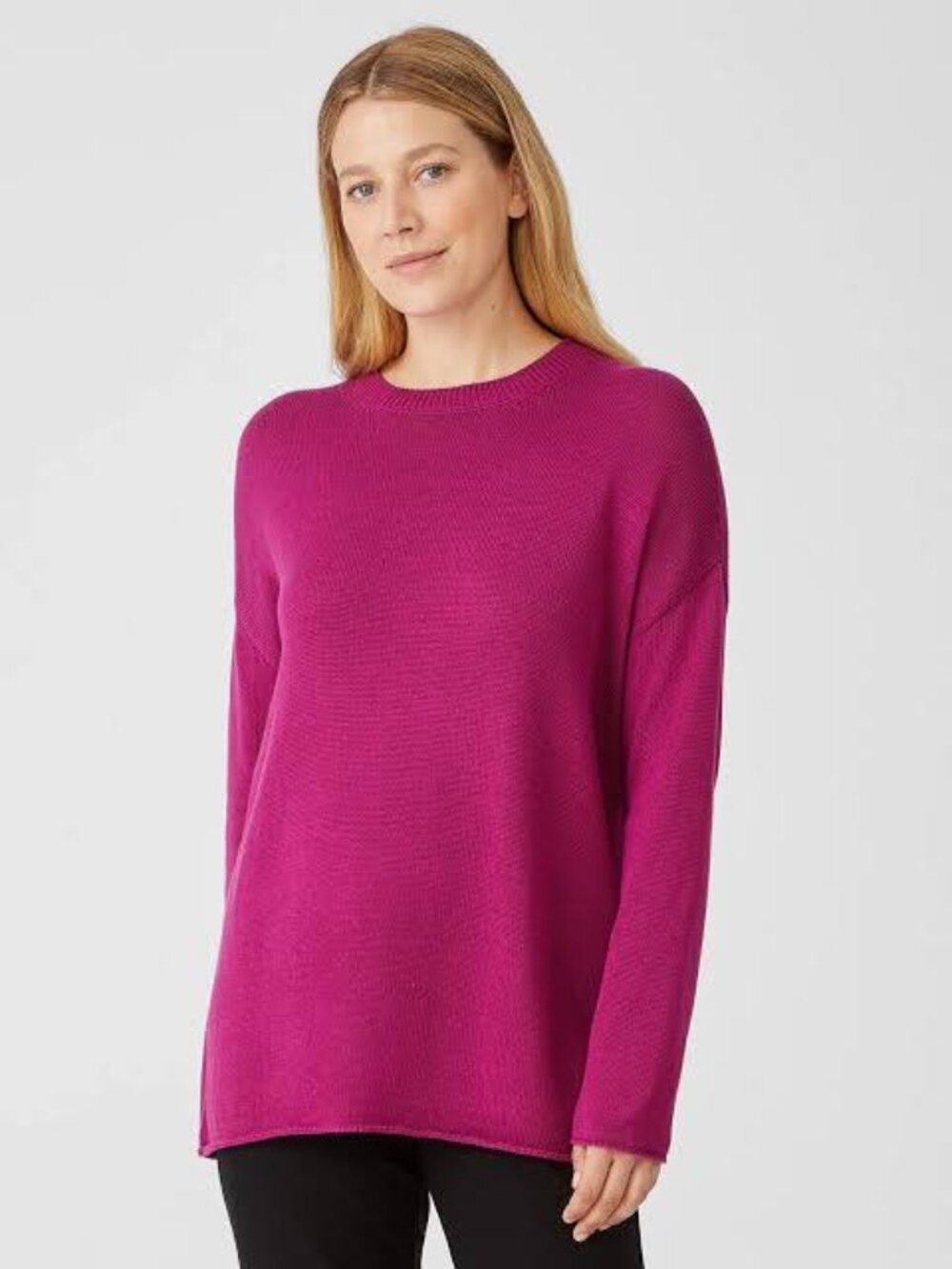 Eileen Fisher Peruvian Organic Cotton Blend Crew Neck Top Sweater S